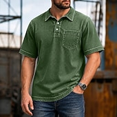 abordables Polo classique pour homme-SoftFade™ Men's Polo Shirts 100% Cotton Acid Wash Shirt Casual Holiday Lapel Short Sleeve Fashion Basic Plain Pocket Distressed Summer Spring All Seasons Dark Brown Black Light Green Pink Navy Blue