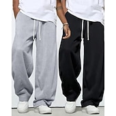 voordelige Rechtdoor Been-Multi-pakketten 2 stuks Voor heren zwart+donkergrijs Joggingbroeken Broek Joggingbroek met rechte pijpen Trekkoord Elastische taille Effen Vakantie Alledaagse kleding Polyester Lente