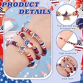 baratos 250º Aniversário dos EUA-Conjunto de 15/30 pulseiras elásticas patrióticas vermelhas, brancas e azuis para mulheres, pulseiras retrô boho de argila polimérica com miçangas para a celebração do 250º aniversário, joias para o