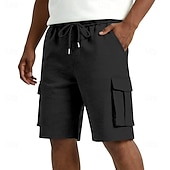abordables Shorts décontractés-Men's Cargo Shorts Shorts Summer Shorts Casual Shorts Jacquard Pocket Elastic Waist Plain Comfort Breathable Knee Length Casual Outdoor Beach Vacation Fashion Black White Micro-elastic