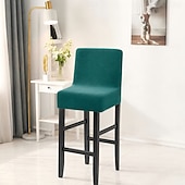 cheap Dining Chair Cover-Stretch Polar Fleece Short Back Chair Cover - Elastic Bar Stool Slipcover for Counter Height Chairs, Soft Washable Dust-Proof Seat Protector