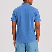cheap Men's Classic Polo-SoftFade™ Men's Polo Shirts 100% Cotton Acid Wash Shirt Casual Holiday Lapel Short Sleeve Fashion Basic Plain Vintage Distressed Summer Spring Blue Polo Shirts