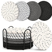 billiga Köksredskap och -apparater-8 st. bomullsvävda underlägg för drycker, absorberande underläggsset med hållare, värmebeständiga 210°F, 4,4 tums diameter, muggunderlägg för bordsskivor, soffbord, skrivbord, mjuka &amp;skyddande