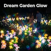 abordables Éclairages pour allées-Lot de 2 nouveaux poteaux solaires pour narcisses, émettant une lumière chaude avec un effet de dégradé de couleurs sur les pétales. Idéal pour décorer un jardin, une cour ou une pelouse.
