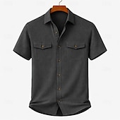 cheap Men's Work Shirts-Men's Shirt Casual Shirt Corduroy Shirt Button Up Shirt Black White Yellow Navy Blue Brown Short Sleeve Plain Shirt Collar Casual Daily Front Pocket Clothing Apparel Elegant Fashion Casual