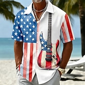  Herren 250. Jubiläums Patriotic Gitarre Amerikanische Flagge Knopfleistenhemd Kurzarm Knopfleiste Sommer Urlaubsoberteil