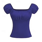 abordables Tapas-Retro Antiguo Victoriano Renacimiento Blusa / Falda Manga de globo de soplo Dama Color sólido Estampado Floral Cuello Inglés Disfraz Mujer Fantasía Casual Diario Feria del Renacimiento Adulto