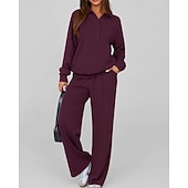 preiswerte Trainingsanzüge-Damen Pullover-Trainingsanzug-Sets 2-teiliger Trainingsanzug Lounge-Outfits  Kordelzug mit Tasche Einfarbig Sportbekleidungsset Herbst Dunkelgrau Schwarz Fitnessstudio Fitnesstraining Leger Winddicht