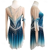 cheap Figure Skating Dresses-Figure Skating Fleece Jacket Figure Skating Dress Women's Ice Skating Dress Lake Blue Patchwork Thumbhole Stretchy Training Competition Skating Wear Classic Crystal / Rhinestone Long Sleeve Ice