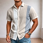 cheap Men's Smart Casual Shirts-Men's Shirt Casual Shirt Button Up Shirt Jacquard Shirt Blue Pink Navy Blue Apricot Short Sleeve Plain Shirt Collar Casual Daily Patchwork Clothing Apparel Elegant Fashion Casual