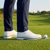 abordables Zapatos de Golf para Hombres-Zapatillas de golf impermeables sin tacos para hombre, con cordones, de microfibra con aspecto de piel y suela de goma antideslizante.