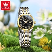 economico Orologi al quarzo-Orologio da donna Olevs, cinturino in acciaio inossidabile argentato, quadrante nero, numeri arabi, orologio analogico al quarzo con datario, impermeabile, orologio elegante da donna.