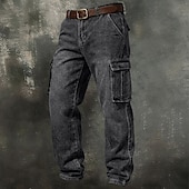 ieftine Pantaloni Cargo-Bărbați Pantaloni Cargo Pantaloni Pantaloni casual Pantaloni din denim Multi Buzunare Picior drept Simplu Confort Lungime totală Casual Zilnic În aer liber Modă Șic Stradă Albastru piscină Negru