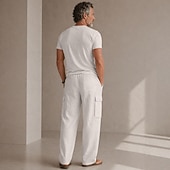 billige Klassisk-Herre Militærbukser Linbukser Bukser Sommerbukser Snorer Elastisk midje Multi lomme عادي Komfort Myk Full lengde Daglig utendørs Ferie Mote Klassisk Stil Svart Hvit Uelastisk