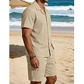 economico Camicie di lino-Per uomo Due pezzi Set Camicia Set estivo E Shorts Impostare Semplice Casuale Quotidiano Spiaggia Collo ripiegato Manica Corta Estate Primavera Moda Casual Confortevole Abbigliamento