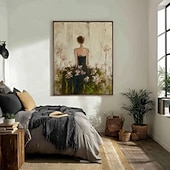 cheap Abstract Paintings-Handmade Oil Painting Canvas Wall Art Decoration Modern Abstract Character Girl for Home Living Room Bedroom Decor Rolled Frameless Unstretched Painting