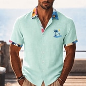 abordables Plantas tropicales-Hombre Árbol de coco Plantas tropicales Camisa camisa hawaiana Camisas tropicales Manga Corta Hawaiano Casual Festivos Ropa de playa Verano Primavera Cuello Vuelto Impresión 3D Camisas con botones