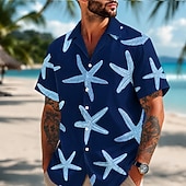 economico Stampa oceanica-Per uomo Stella marina Camicia hawaiana estiva Camicie tropicali Camicia Aloha Manica Corta Hawaiano Quotidiano Vacanza al Mare Estate Primavera Collo ripiegato Stampa 3D Camicie con bottoni Blu