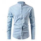 baratos Camisas masculinas de negócios-Homens Camisa Social Saia camisa de botão Tecido Casual Diário Azul Claro Preto Branco Verde Escuro Manga Longa colarinho do vovô Primavera Outono Roupa