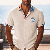 abordables Plantas tropicales-Hombre Árbol de coco Plantas tropicales Camisa camisa hawaiana Camisas tropicales Manga Corta Hawaiano Casual Festivos Ropa de playa Verano Primavera Cuello Vuelto Impresión 3D Camisas con botones