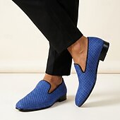 baratos Mocassins-Mocassins masculinos azuis trançados, leves e confortáveis, estilo casual elegante para uso diário, festas, banquetes e eventos noturnos sofisticados.