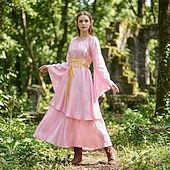 abordables Vestido-Victoriano Medieval Renacimiento Hasta el Suelo Vestidos Bruja Hada Corte A Disfraz Mujer Fantasía Víspera de Todos los Santos Carnaval Mascarada Feria del Renacimiento LARP Fiesta temática retro