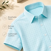 baratos camisas masculinas não de ferro-Camisa social masculina em tecido que não precisa passar, verde claro com bolinhas.