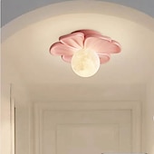 ieftine Montaj Plafon-Lampă de tavan semi-încastrată, corp de iluminat modern pentru hol, cu floare verde din rășină, bec inclus, lumini 3D cu lună pentru insulă de bucătărie, dormitor, living, verandă, coridor
