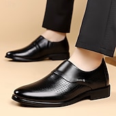 cheap Loafers-Men's Black Perforated Derby Dress Shoes Lace-Up Breathable Formal Oxfords Elegant Gentleman Footwear for Business Men, Office Wear, Weddings and Banquets