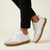 cheap Casual Lace-Up Shoes-Men's White Casual Sneakers Lace-Up Lightweight Comfort Walking Shoes Minimalist Low Top Footwear for Daily Wear, Travel, Weekend Outings and Smart Casual Style
