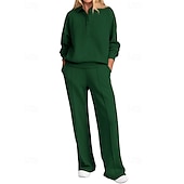 preiswerte Trainingsanzüge-Damen Pullover-Trainingsanzug-Sets 2-teiliger Trainingsanzug Lounge-Outfits  Kordelzug mit Tasche Einfarbig Sportbekleidungsset Herbst Dunkelgrau Schwarz Fitnessstudio Fitnesstraining Leger Winddicht