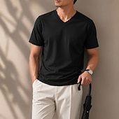 abordables camisetas basicas-Men's 100% Cotton T Shirt Short Sleeve V Neck Spring All Seasons Plain Vacation Fashion Daily V Neck Casual Daily Outdoor Black Top Tee for Men