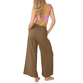abordables pierna ancha y cintura alta-Mujer Algodón Perneras anchas Moda Ropa de calle Casual Longitud total Alta cintura Plano Bolsillo Cintura elástica Confortable Comodidad Suave Elástico Exterior Vacaciones Calle Azul Piscina