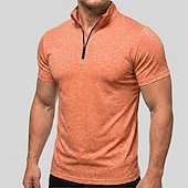 baratos Polo Clássico Masculino-Men's Polo Shirts Zip Polo Casual Daily Quarter Zip Short Sleeve Fashion Basic Plain Lightweight Quarter Zip Summer Spring Blue White Pink Dark Green Purple Orange Polo Shirts