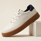 preiswerte Lässige Sneakers-Weiße, flache Herren-Sneaker zum Schnüren, lässige, minimalistische Laufschuhe mit gepolsterter Gummisohle für Alltag, Reisen, Pendeln und Wochenendausflüge.