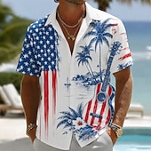 baratos Camisas Patrióticas 250-4th of July 2026 250th Men's Pano Keys American Flag Coconut Palm Shirt Summer Shirt Button Up Shirt Short Sleeve Patriotic Daily Streetwear Summer Spring Turndown 3D Print Collared Shirts Blue Blue