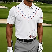  4 luglio 2026 250° Per uomo Stelle Golf Polo Sportivi Manica Corta Magliette polo Camicie con Colletto Casual Athleisure Stampa 3D Bottoni Tessuto retato traspirante Primavera & Estate Nero Bianco