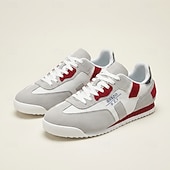 cheap Casual Sneakers-Men's White and Red Casual Sneakers Lace-Up Lightweight Comfort Walking Shoes Modern Low Top Footwear for Daily Wear, Travel, Commuting and Everyday Leisure