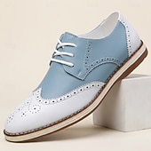 cheap Casual Lace-Up Shoes-Men's Two Tone Wingtip Oxford Shoes, Lace-Up Brogue Dress Shoes, Vintage Formal Shoes for Wedding, Office, Party