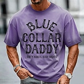 cheap Men's Funny T shirts-Men's Blue Collar Daddy Dirty Hands Busy Nights Cotton Acid Wash Shirt Heavyweight T-shirt Short Sleeve T shirt DTG Crew Neck Shirt Fashion Daily Street Holiday Clothing