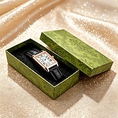 abordables Montres à quartz-Montre Tank vintage pour femme, boîtier rectangulaire en or rose, cadran rétro à chiffres romains avec aiguilles bleues, bracelet en cuir noir, petite montre à quartz pour femme, montre habillée ou