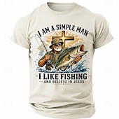  Herrtröja med tryck, jag är en enkel man, jag gillar att fiska och tror på Jesus, kristen, religiös, utomhus, normal passform, designerkläder, s, m, l, xl, xxl, xxxl