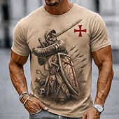  Herren Tempelritter Kreuz T Shirt Kurzarm T-Shirt 3D-Druck Rundhalsausschnitt Hemd Religiös Straße Dunkle Party Schwarz Khaki Dunkelblau Ganzjahres Bekleidung S M L XL XXL XXXL