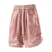 cheap Casual Shorts-Men's Shorts Casual Shorts Textured Shorts Pocket Elastic Waist Plain Abstract Comfort Breathable Knee Length Casual Outdoor Beach Vacation Fashion Pink Apricot Stretchy