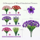abordables Fleurs artificielles-24 bouquets de fleurs artificielles d'extérieur, fausses fleurs printanières, plantes résistantes aux UV pour la décoration de la maison, du jardin, du porche, des fenêtres et des mariages.