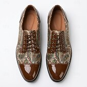 abordables Zapatos Declaración-Zapatos Oxford marrones con estampado paisley para hombre, zapatos de vestir con cordones, puntera brillante, calzado elegante para bodas, banquetes, fiestas y ocasiones especiales.