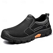 cheap Slip-On Casual Shoes-Men's Vintage Casual Daily Outdoor Hiking PU Leather Comfortable Slip-on Black Khaki Gray Summer Spring Fall