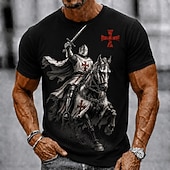  Hombre Caballo Caballeros templarios Cruz Camiseta Manga Corta Camiseta Impresión 3D Cuello Barco Camisa Religioso Diario Calle Festivos Negro Marrón Caqui Todas las Temporadas Ropa S M L XL XXL XXXL