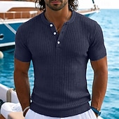 baratos Camiseta de malha canelada-Homens T-shirt Manga Curta Côr Sólida Moda Designer Casual Patchwork Bloco de cor Bolso Com Zíper Estacionar Meio Zíper Henley Casual Diário Ao ar livre Verão Branco Cinzento Vinho Camiseta Henley