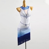 お買い得  競技用ドレス-ラテンサルサダンスドレス、ラインストーンタッセル付き、女性用トレーニングパフォーマンスノースリーブルンバタンゴダンスコスチューム